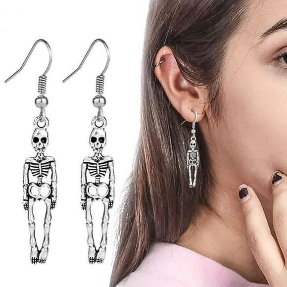 Any 2/$20! Antiqued Silver Skeleton Dangle Earrings - Picture 5 of 8